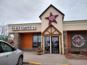 Looking at the front entrance to Cabin Coffee Company