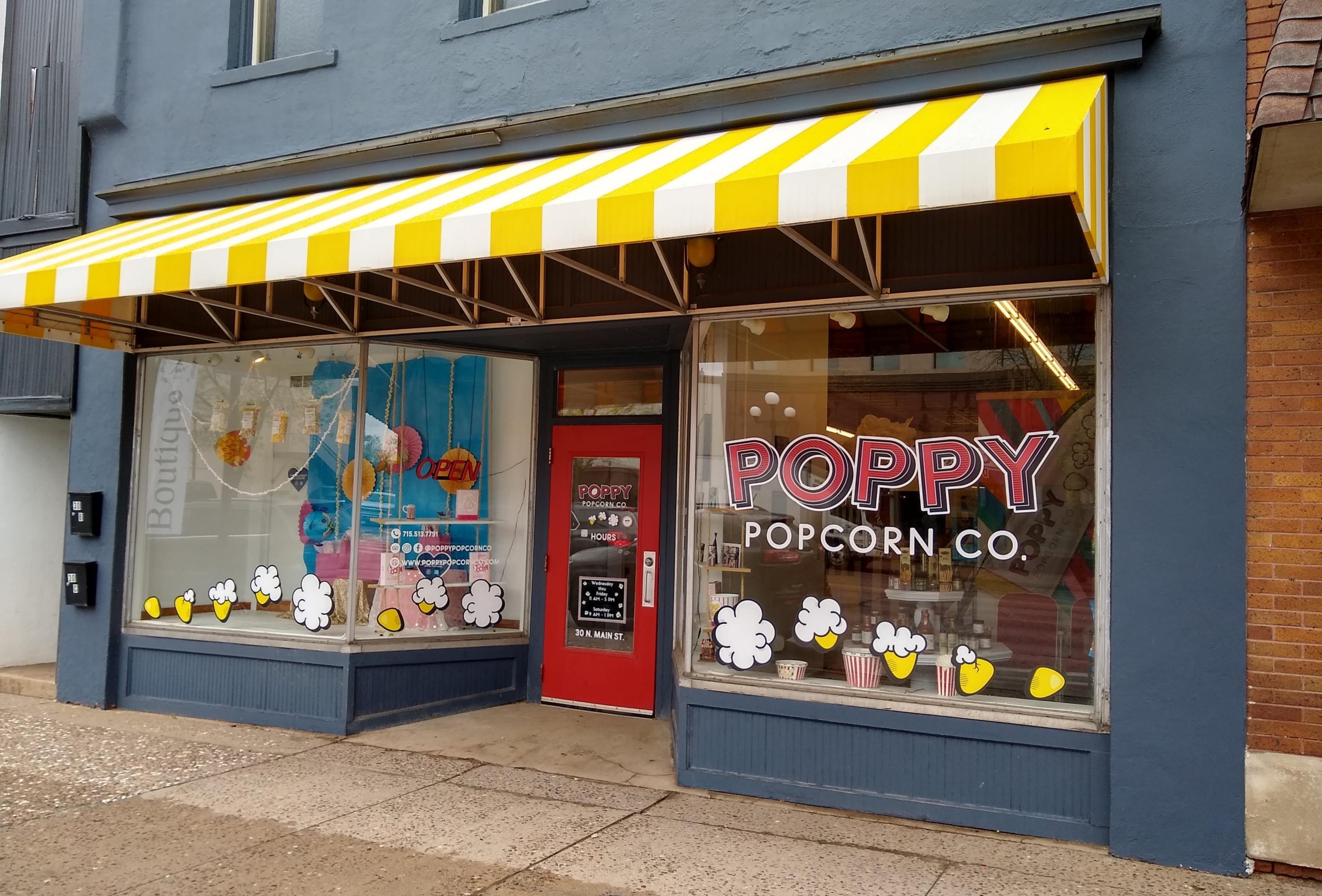 Exterior of Poppy Popcorn Store in Rice Lake